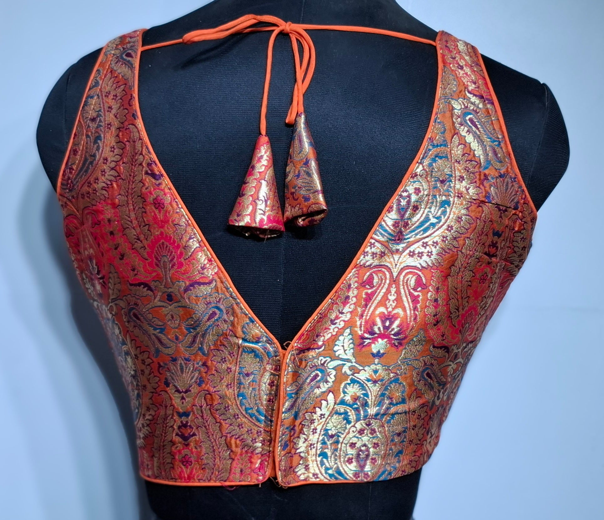 Kia Fashions Orange Multi Color Weave Readymade Blouse | Grocsy