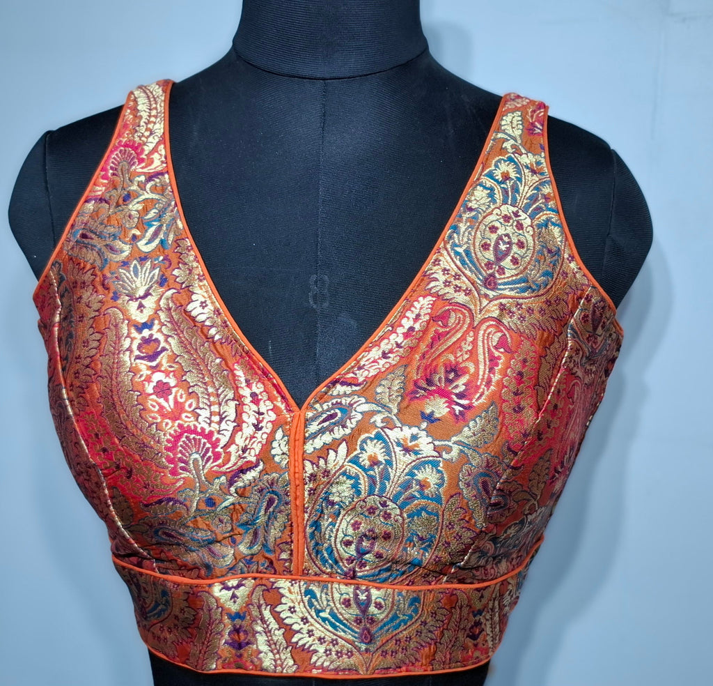 Kia Fashions Orange Multi Color Weave Readymade Blouse | Grocsy