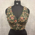 Kia Fashions Bottle Green Georgette Multi Color Emb & Sqn Readymade Blouse | Grocsy