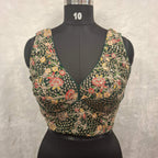 Kia Fashions Bottle Green Georgette Multi Color Emb & Sqn Readymade Blouse | Grocsy
