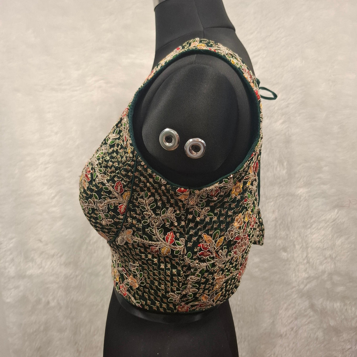 Kia Fashions Bottle Green Georgette Multi Color Emb & Sqn Readymade Blouse | Grocsy