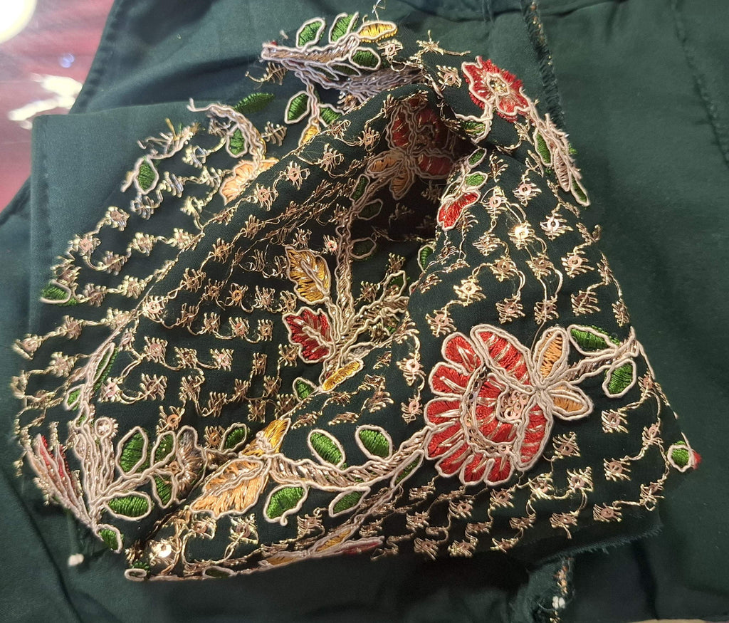 Kia Fashions Bottle Green Georgette Multi Color Emb & Sqn Readymade Blouse | Grocsy