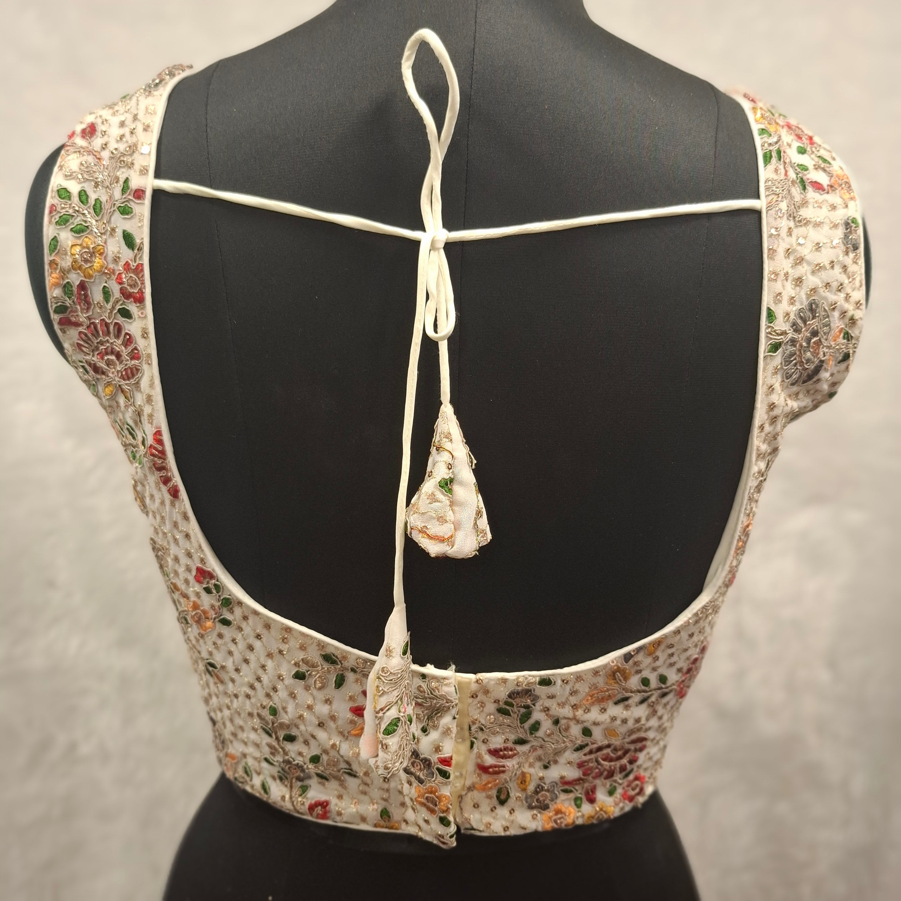 Kia Fashions White Georgette Multi Color Emb & Sqn Readymade Blouse | Grocsy