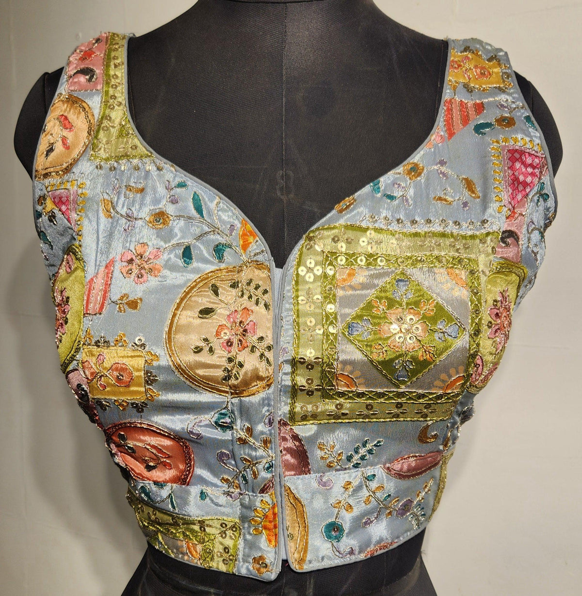 Kia Fashions Grey Sequins & Zari Embroidered Readymade Blouse | Grocsy