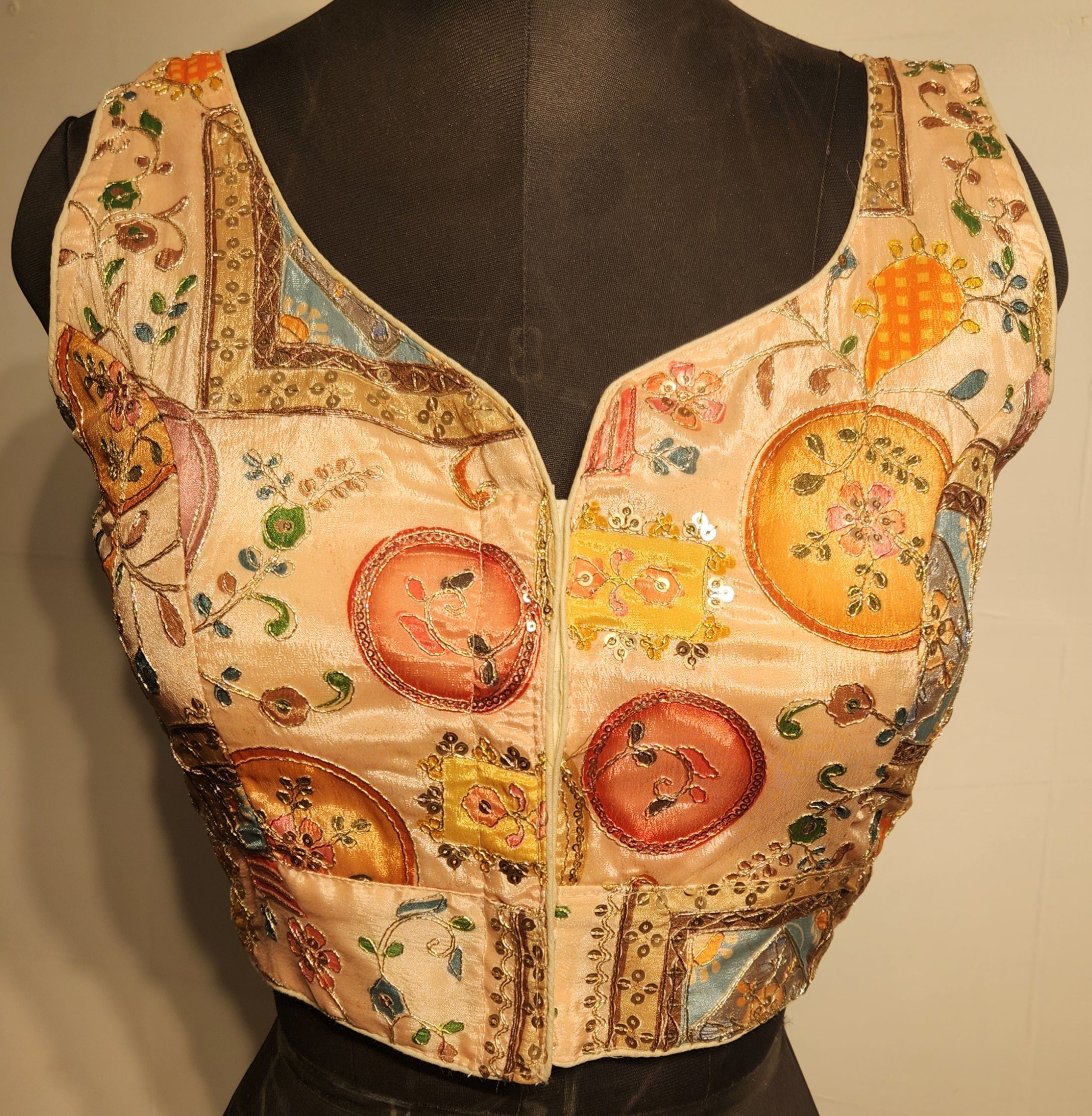 Kia Fashions Peach Sequins & Zari Embroidered Readymade Blouse | Grocsy