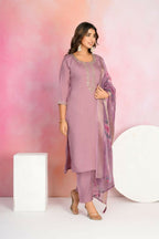 Ethnic Festive Wear Chanderi Onion Stitched Suit With Dupatta - Tanisha | Grocsy