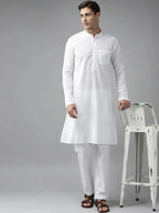 Fabmade Men White Cotton Linen Kurta | Grocsy