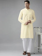 Fabmade Men Cream Cotton Linen Kurta | Grocsy