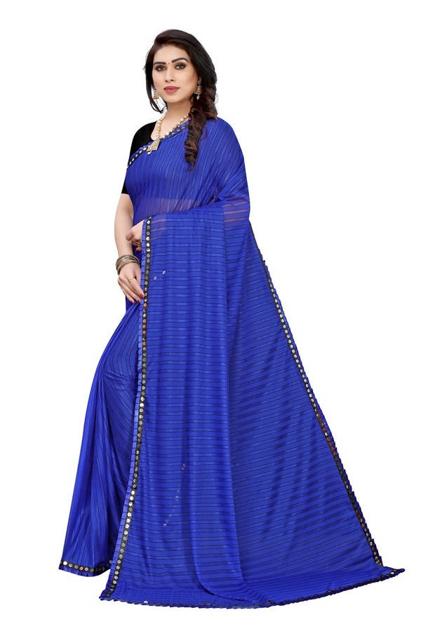 Vamika Blue Malai Silk Printed Saree (Zigzag Blue) | Grocsy