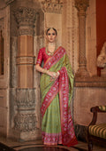 Olive Green Banarasi Weaving, Ultra Aqua Finish, Zari Work Banarasi Silk Saree - Rath Kunti | Grocsy