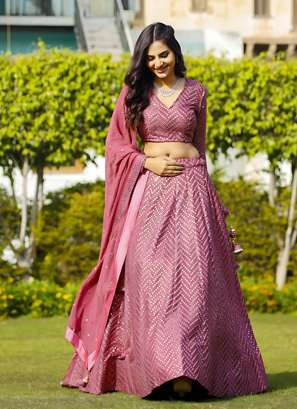 Lehenga Mart Designer Bollywood Style Wedding Wear Lehenga Choli - Metallic pink | Grocsy