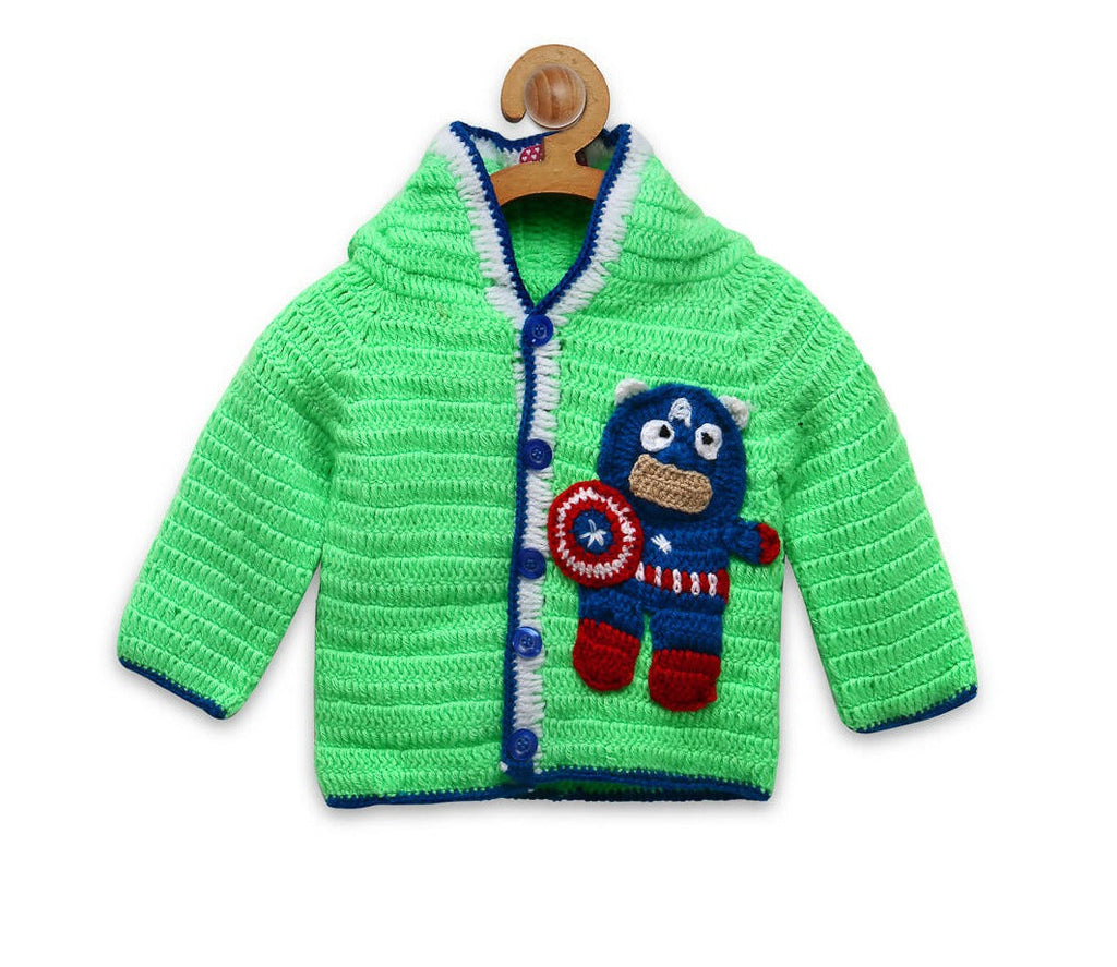 Chutput Kids Green Coloured Solid Pullover with Cartoon Detail | Grocsy