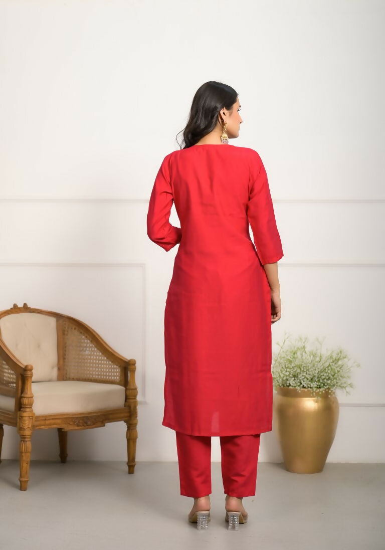 Festive Wear Ethnic Red Viscose Chanderi Stitched Suit With Dupatta - Tanisha | Grocsy