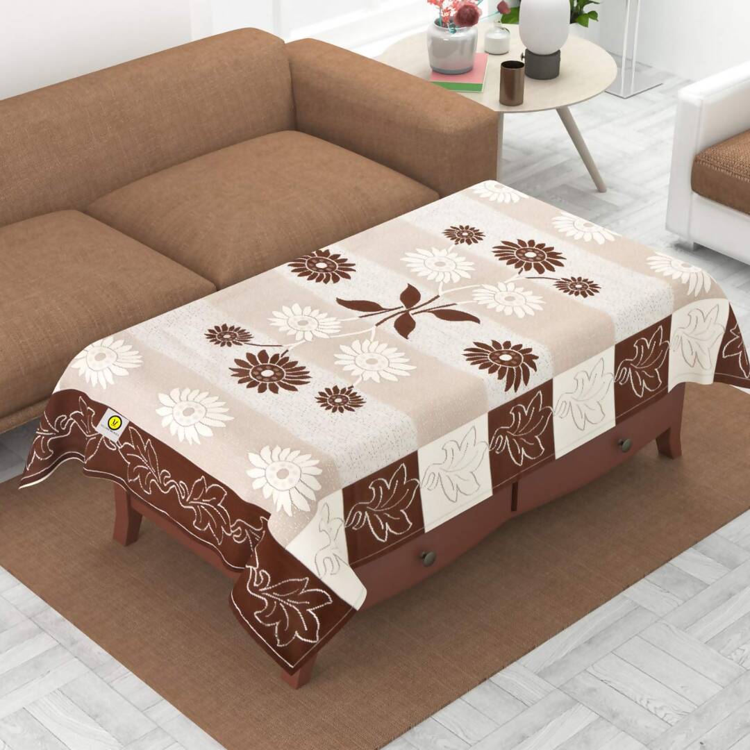 Yellow Weaves Polyester Floral Designer Rectangular Center 4 Seater Table Cover - Brown | Grocsy