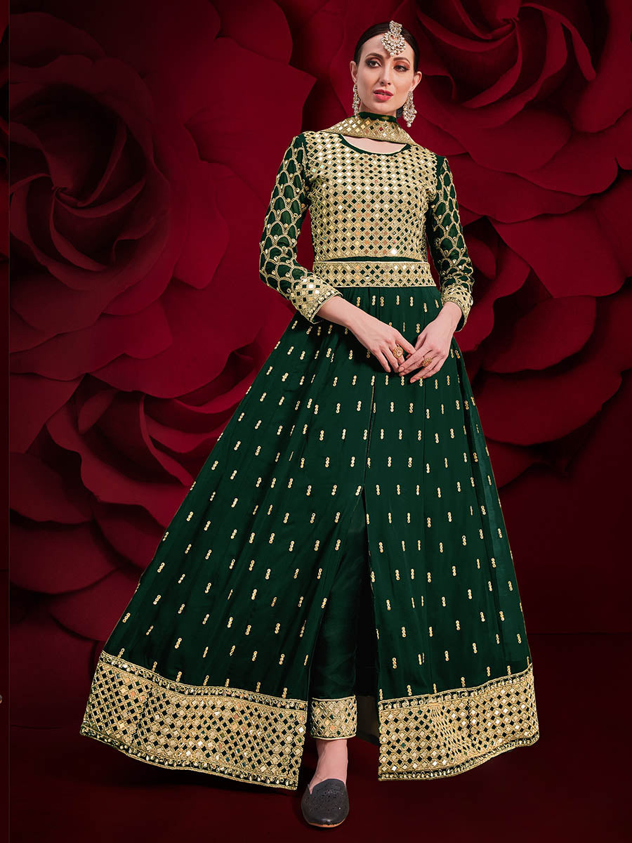Myra Green Heavy Embroidered Pant Style Anarkali Suit | Grocsy