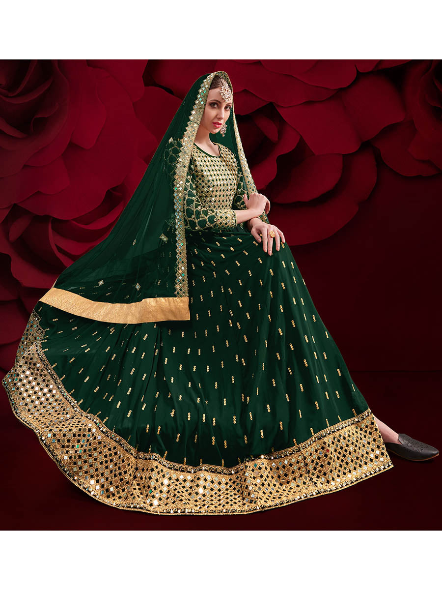 Myra Green Heavy Embroidered Pant Style Anarkali Suit | Grocsy
