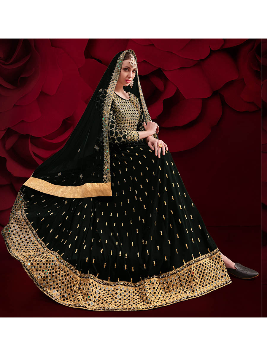 Myra Black Heavy Embroidered Pant Style Anarkali Suit | Grocsy