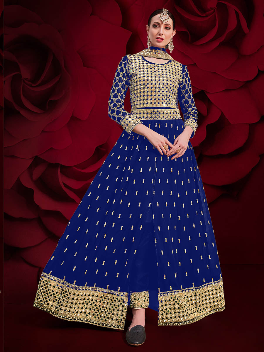 Myra Royal Blue Heavy Embroidered Pant Style Anarkali Suit | Grocsy