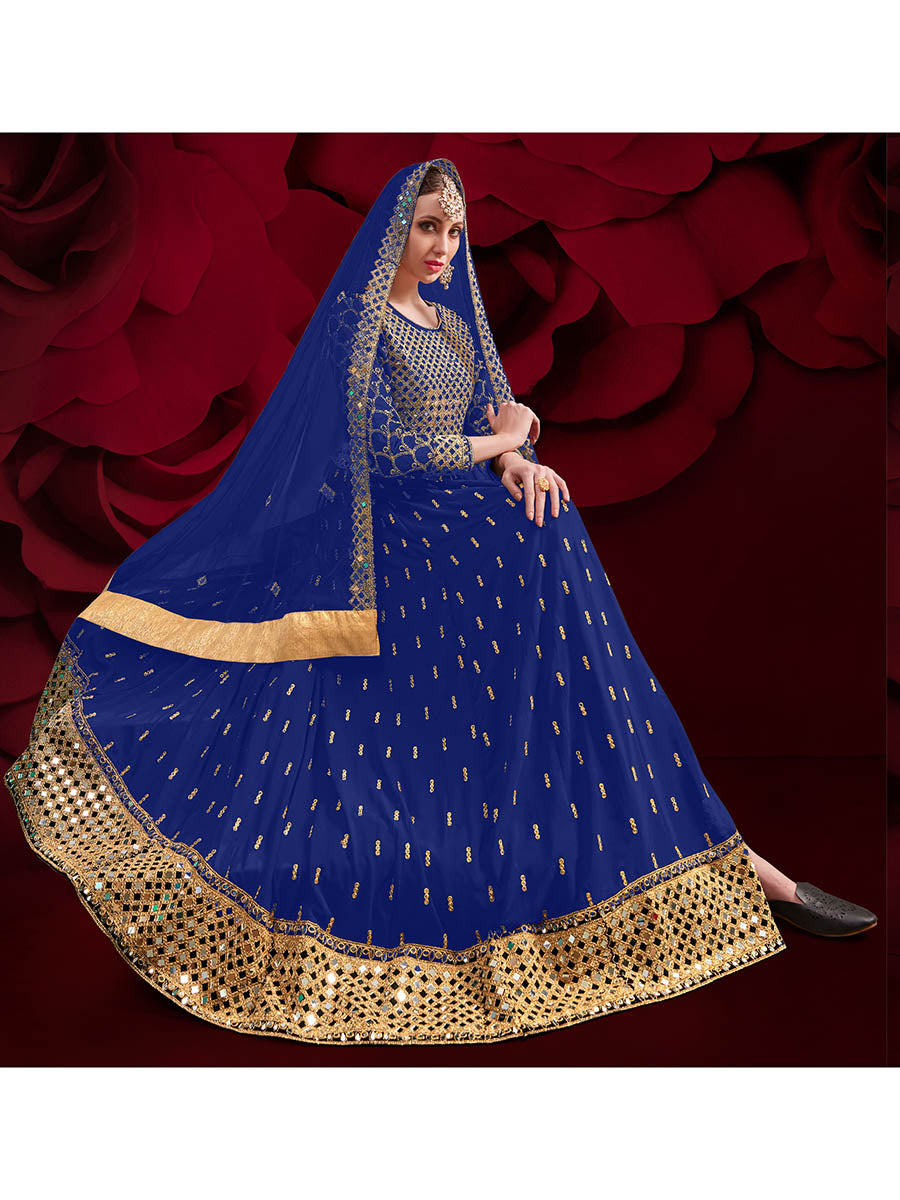 Myra Royal Blue Heavy Embroidered Pant Style Anarkali Suit | Grocsy