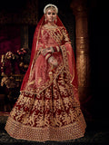 Myra Red Heavy Embroidered Bridal Designer Lehenga | Grocsy