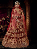 Myra Red Heavy Embroidered Bridal Designer Lehenga | Grocsy