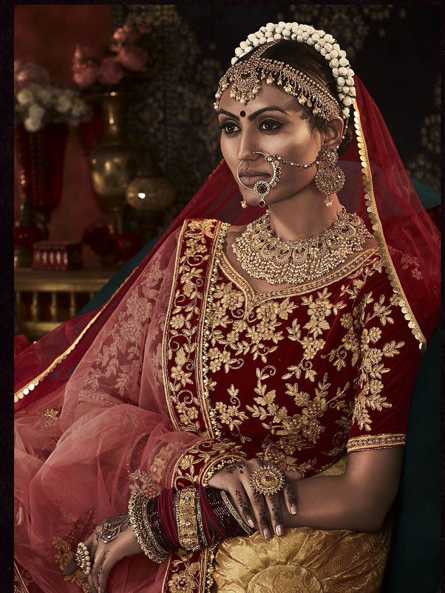 Myra Red Heavy Embroidered Bridal Designer Lehenga | Grocsy