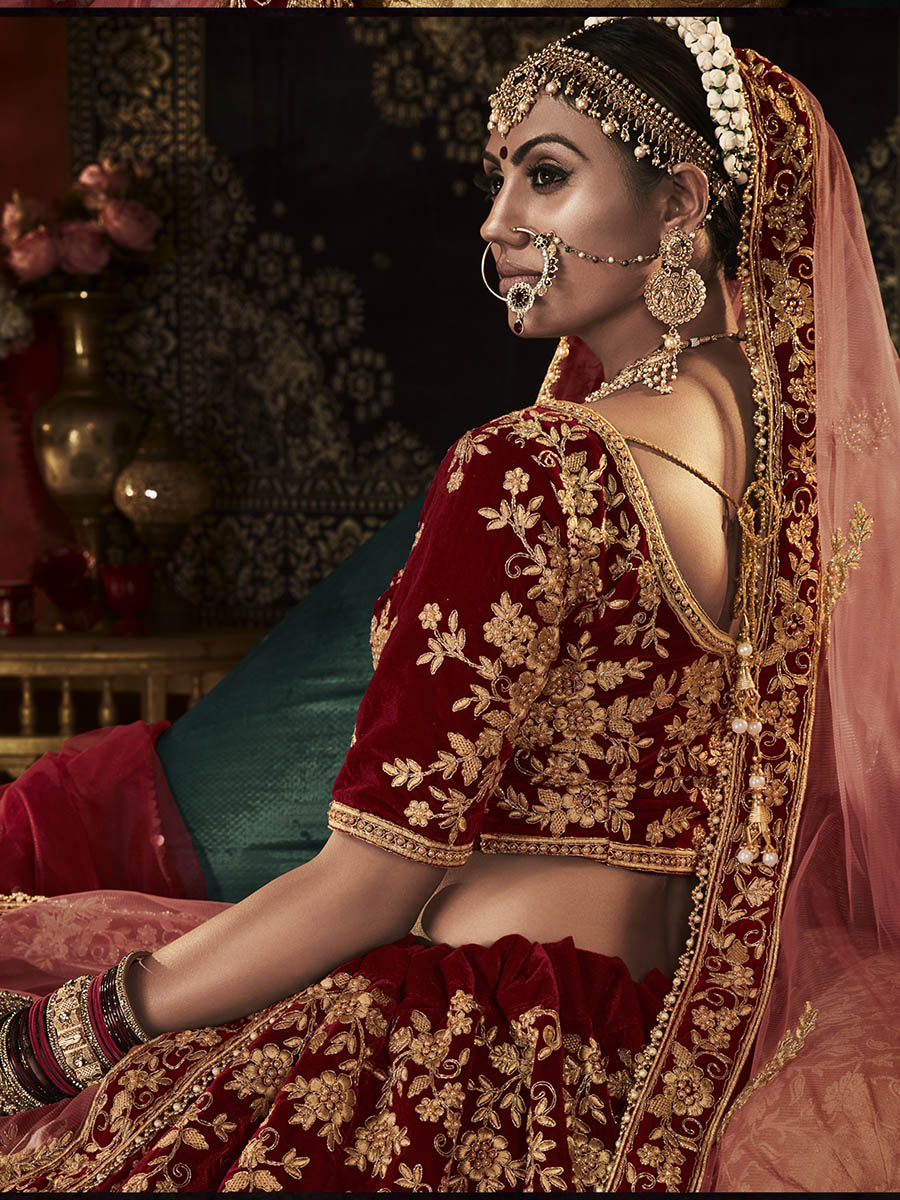 Myra Red Heavy Embroidered Bridal Designer Lehenga | Grocsy