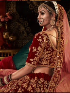 Myra Red Heavy Embroidered Bridal Designer Lehenga | Grocsy