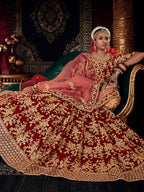 Myra Red Heavy Embroidered Bridal Designer Lehenga | Grocsy