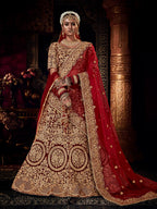 Myra Red Heavy Embroidered Bridal Designer Lehenga | Grocsy