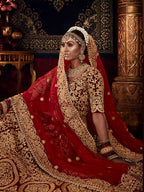 Myra Red Heavy Embroidered Bridal Designer Lehenga | Grocsy