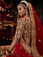 Myra Red Heavy Embroidered Bridal Designer Lehenga | Grocsy