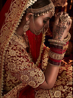 Myra Red Heavy Embroidered Bridal Designer Lehenga | Grocsy