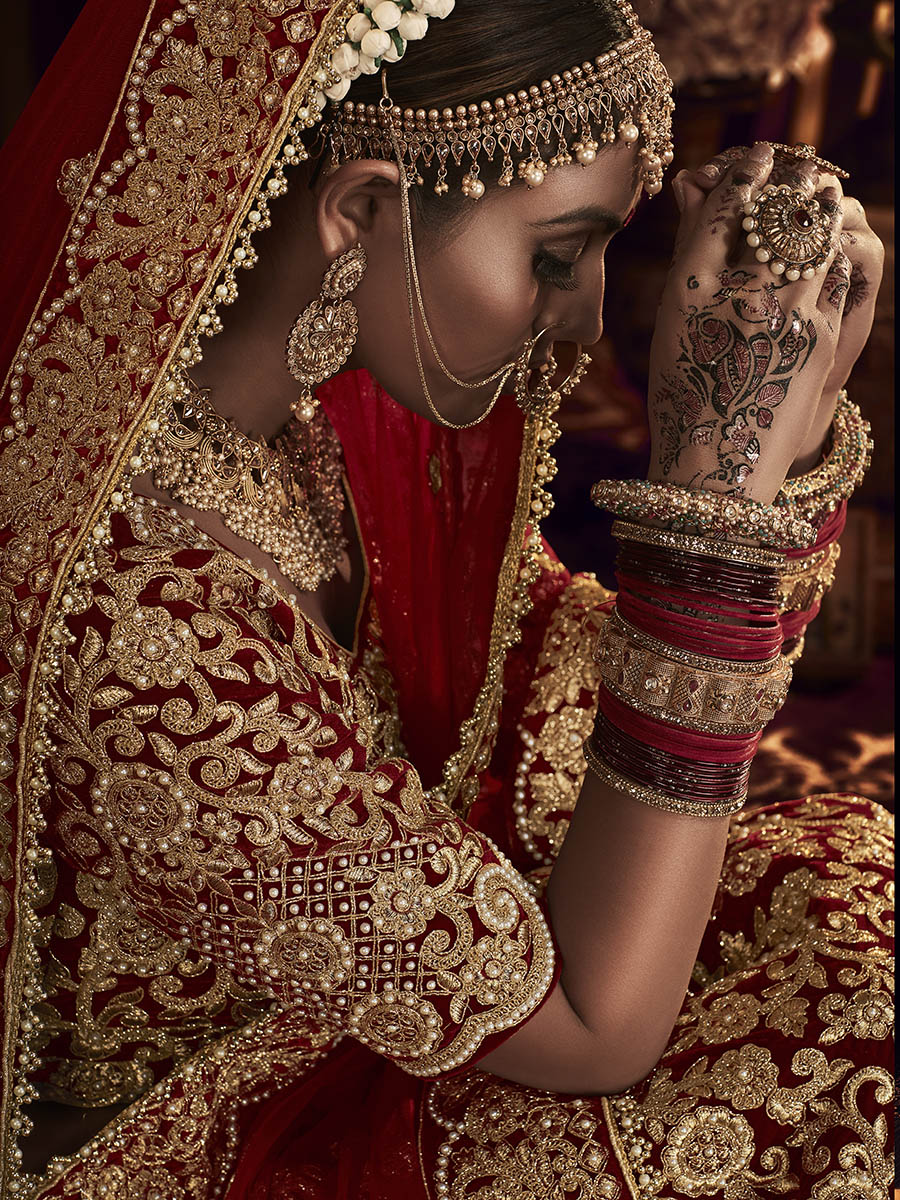 Myra Red Heavy Embroidered Bridal Designer Lehenga | Grocsy