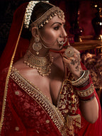 Myra Red Heavy Embroidered Bridal Designer Lehenga | Grocsy