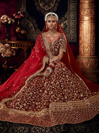 Myra Red Heavy Embroidered Bridal Designer Lehenga | Grocsy
