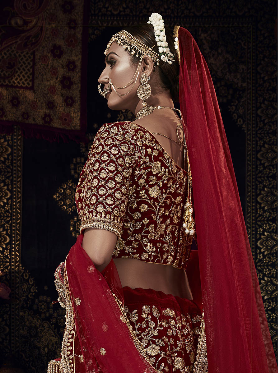 Myra Red Heavy Embroidered Bridal Designer Lehenga | Grocsy