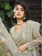 Myra Dusty Grey Butterfly Net Heavy Embroidered Designer Anarkali Suit | Grocsy