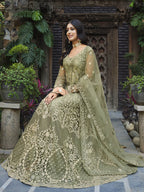 Myra Dusty Beige Butterfly Net Heavy Embroidered Designer Anarkali Suit | Grocsy