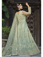 Myra Dusty Pista Butterfly Net Heavy Embroidered Designer Anarkali Suit | Grocsy