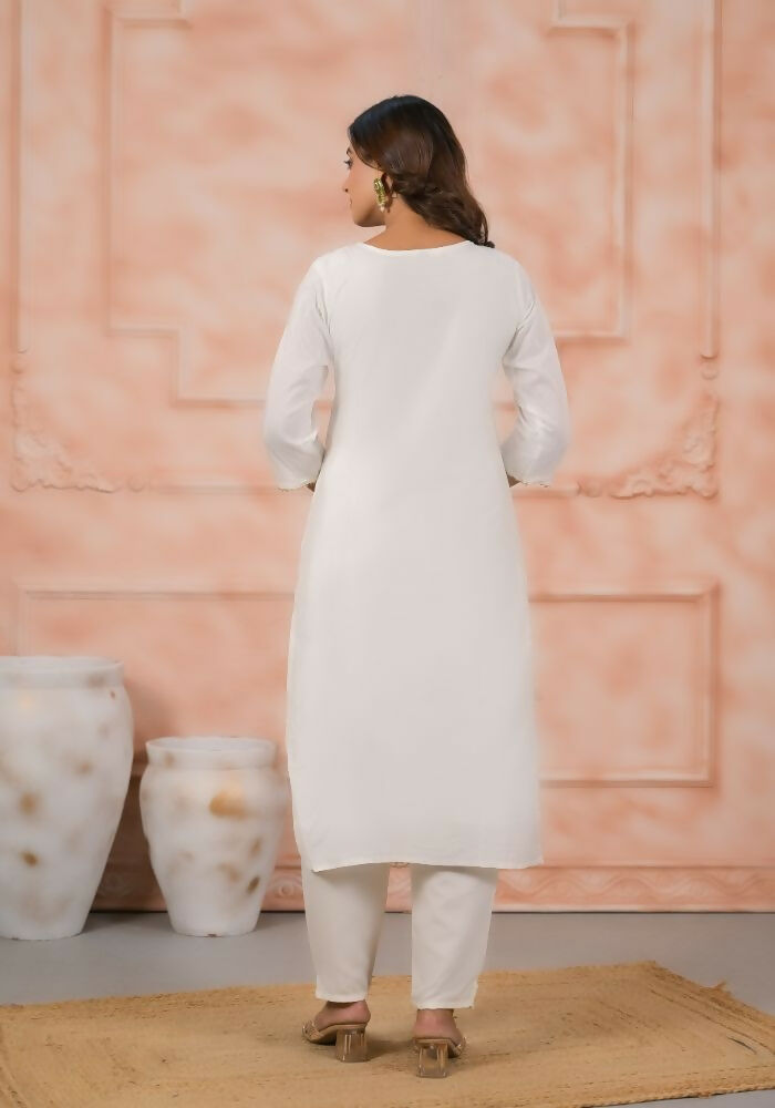Ethnic Festive Wear Viscose White Stitched Suit With Dupatta - Anbazaar | Grocsy