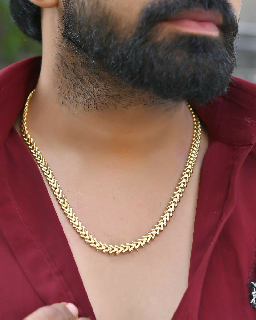 VOJ Gold-Polished Designer V Shaped Chain For Men | Grocsy