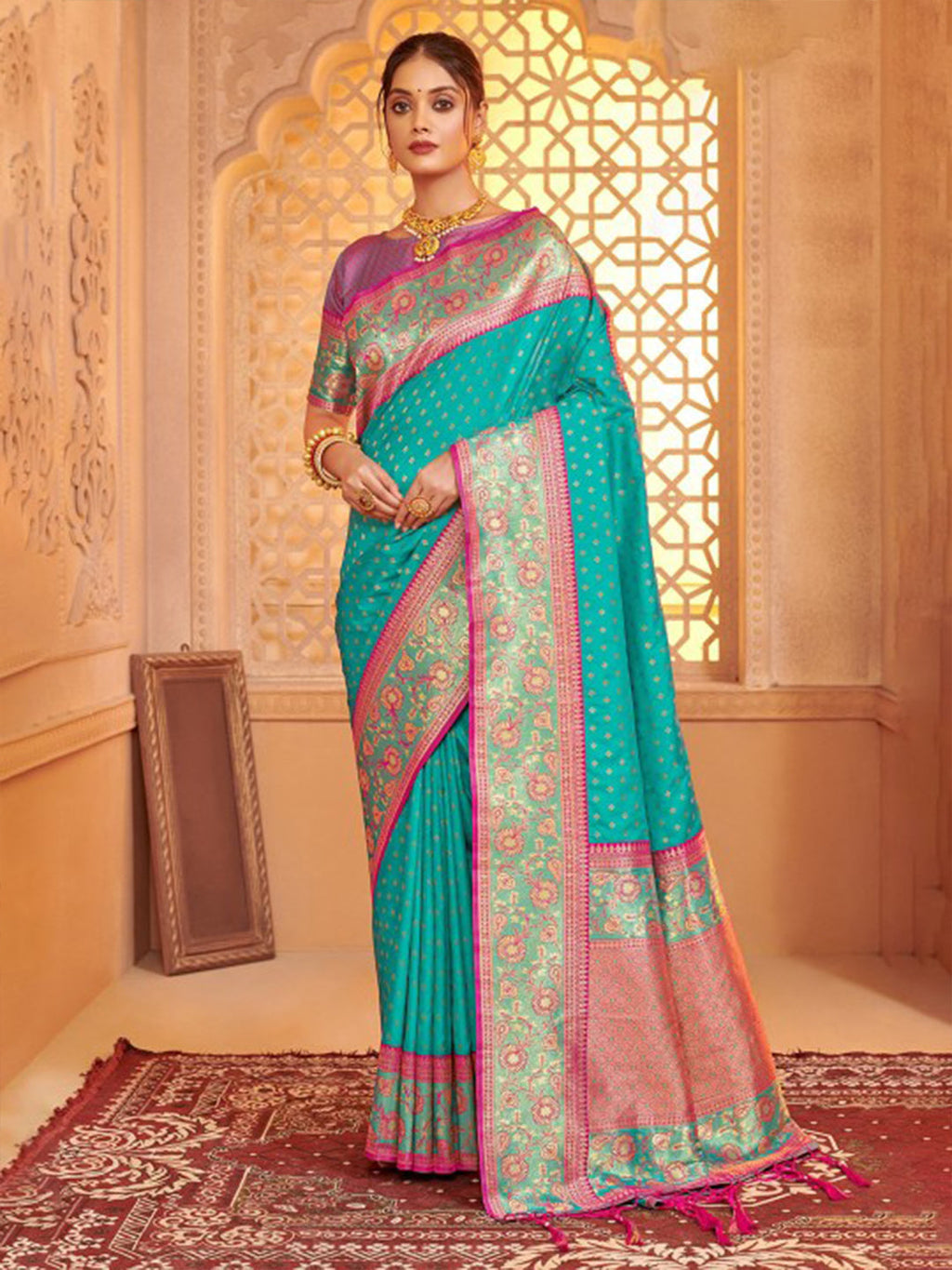 Anaita Sea Green Silk Saree With Blouse Piece | Grocsy