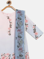 Ahalyaa Pink Crepe Floral Print Kids Kurta Sharara Set With Dupatta For Girls | Grocsy