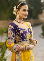 Vegaa Fashion Yellow Georgette Embroidered Wedding Wear Saree | Grocsy