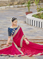 Vegaa Fashion Red Georgette Embroidered Wedding Wear Saree | Grocsy