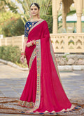 Vegaa Fashion Red Georgette Embroidered Wedding Wear Saree | Grocsy