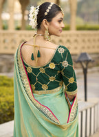 Vegaa Fashion Light Green Georgette Embroidered Wedding Wear Saree | Grocsy