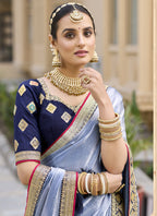 Vegaa Fashion Lavender Georgette Embroidered Wedding Wear Saree | Grocsy