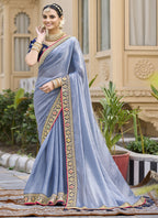Vegaa Fashion Lavender Georgette Embroidered Wedding Wear Saree | Grocsy